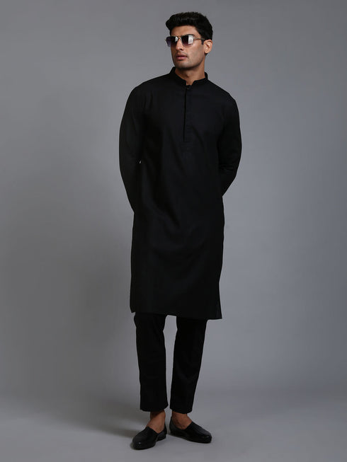 Vastramay Men's Black Cotton Blend Kurta and Pant Set